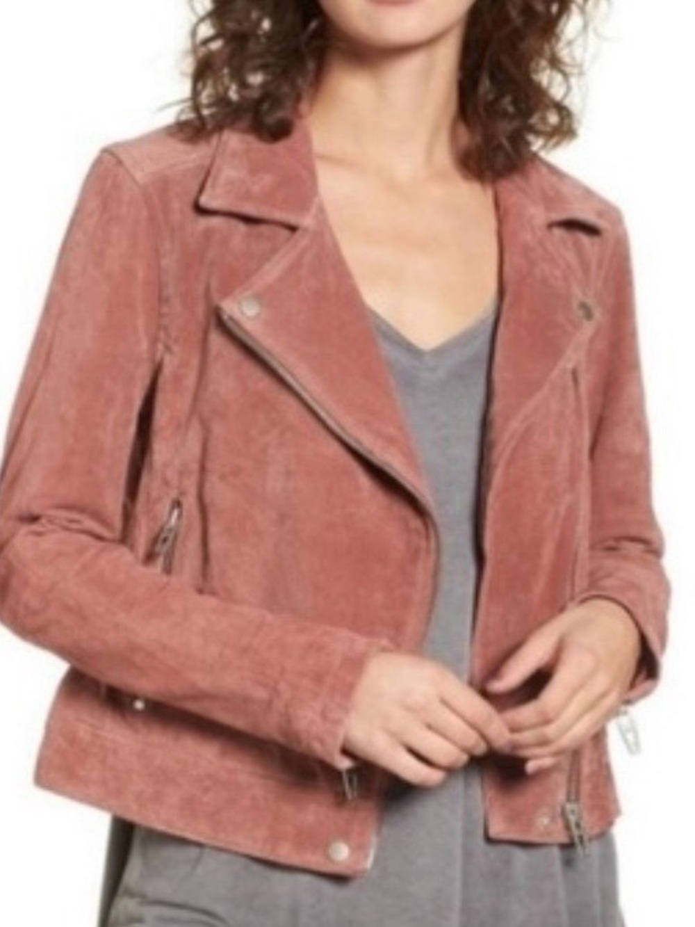BLANK NYC genuine suede leather asymmetrical moto jacket sz m desert rose